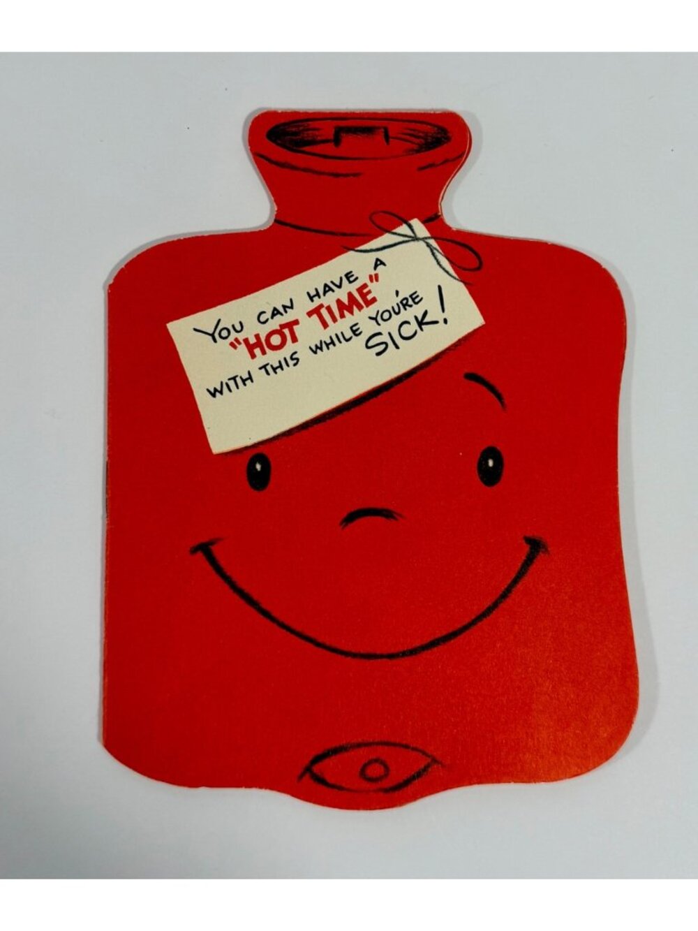 Vintage Gibson Get Well Card Shaped Like A Red Hot Water Bottle With Jokes & Ill